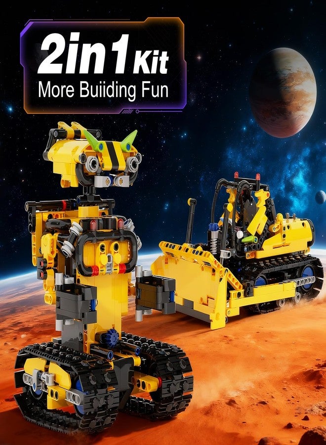 Sciencow 2-in-1 Build a Robot Kit, Remote & APP Controlled Robotic Building Blocks Toys STEM Projects for Kids Ages 8 9 10 11 12 13 14,Chirstmas Birthday Gift for Boys (RC Bulldozer) - Image 2
